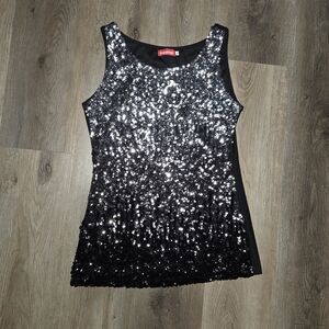 Womens Kagamiga Black and Silver Sequin Tank Top, Size XL